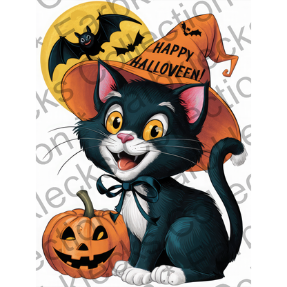 Motivtransfer 4822 Plakat Happy Halloween Schwarze Katze