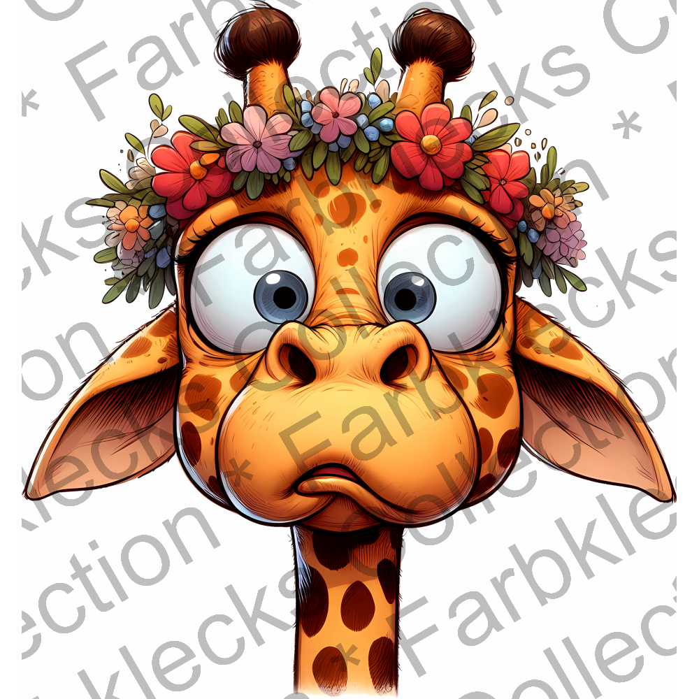 Motivtransfer 5485 Lustige Giraffe mit Blumenkranz