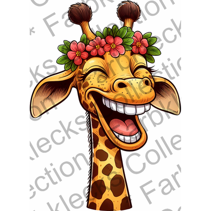 Motivtransfer 5499 Lustige Giraffe mit Blumenkranz