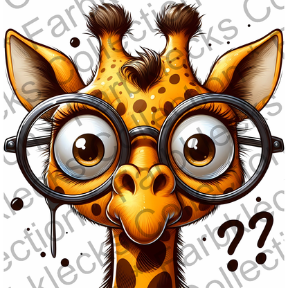 Motivtransfer 5508 Lustige Giraffe mit Brille und Fragezeichen