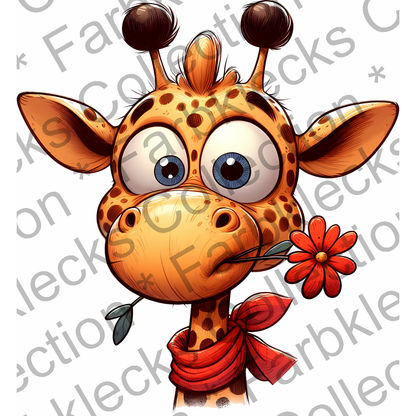 Motivtransfer 5511 Lustige Giraffe mit Blume und Schal