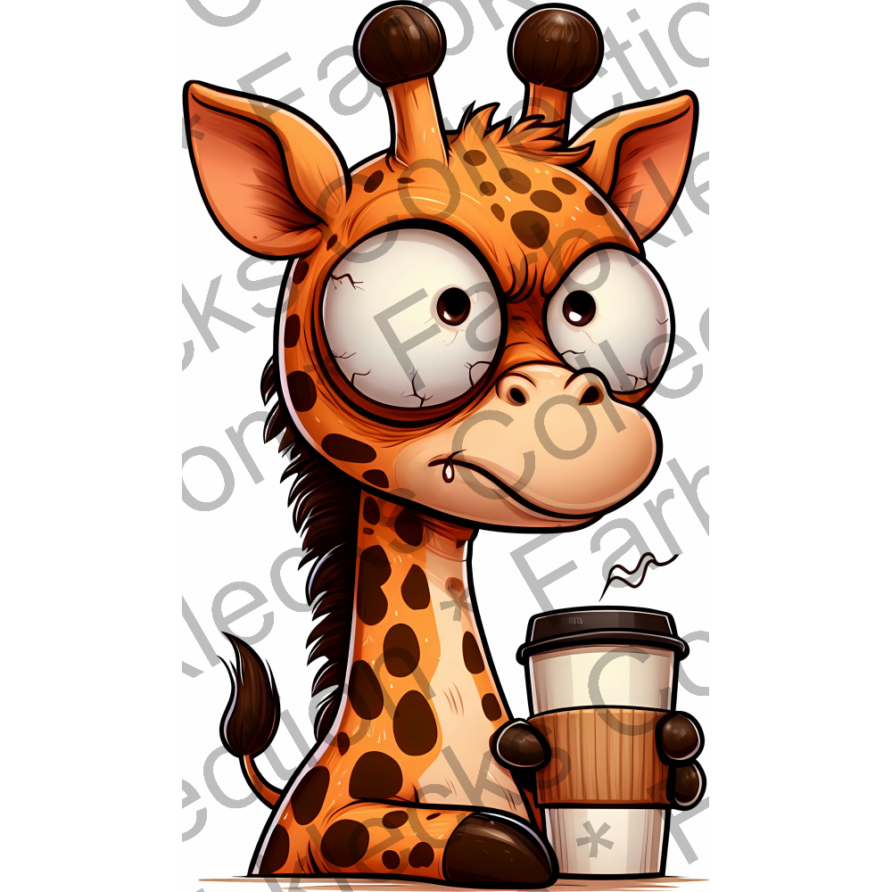 Motivtransfer 5517 Lustige Giraffe mit Kaffeebecher