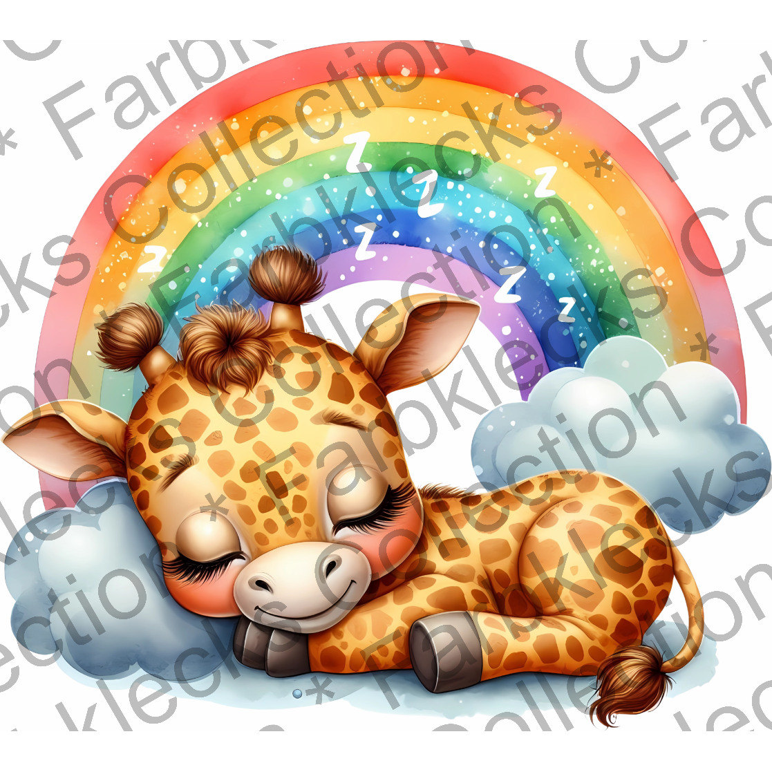 Motivtransfer 5655 Giraffe schläft vorm Regenbogen