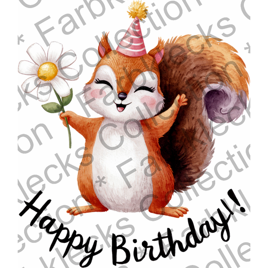 Motivtransfer 5694 Happy Birthday Eichhörnchen