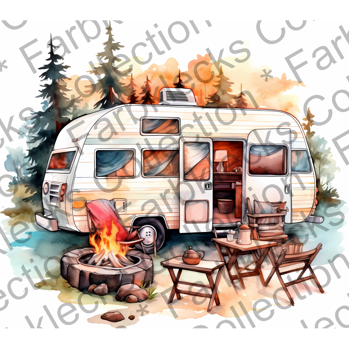 Motivtransfer 5733 Camper mit Lagerfeuer