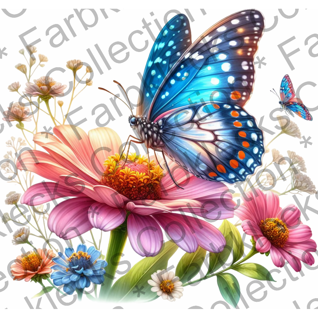 Motivtransfer 5946 Schmetterling mit bunten Blüten