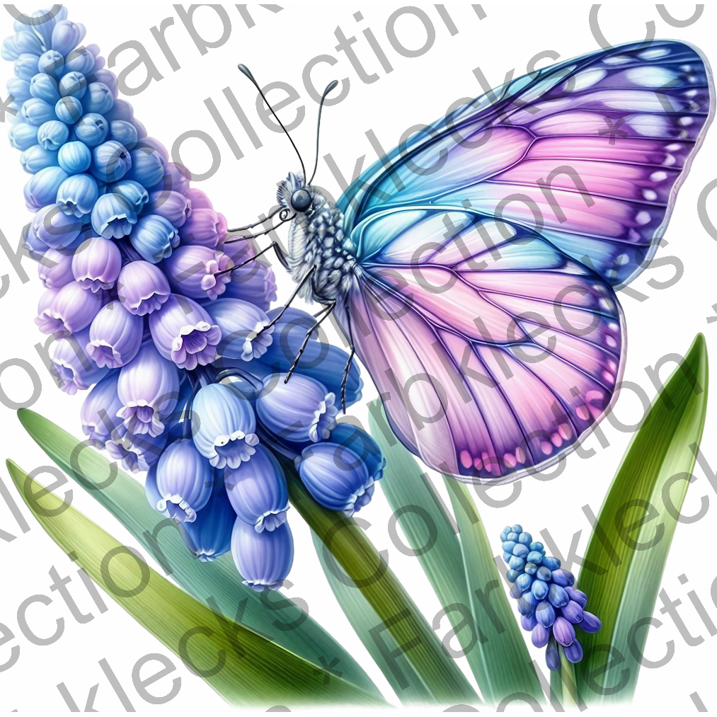 Motivtransfer 5958 Schmetterling mit blauen Blumen