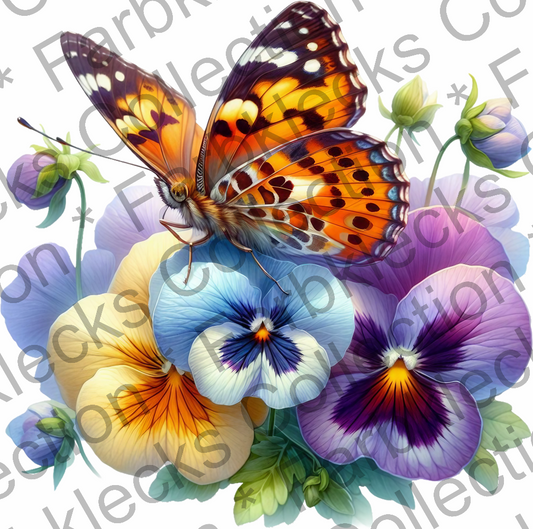 Motivtransfer 5975 Schmetterling mit bunten Blumen