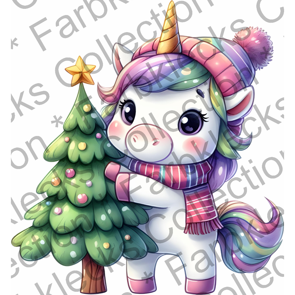 Motivtransfer 6023 Einhorn mit Weihnachtsbaum