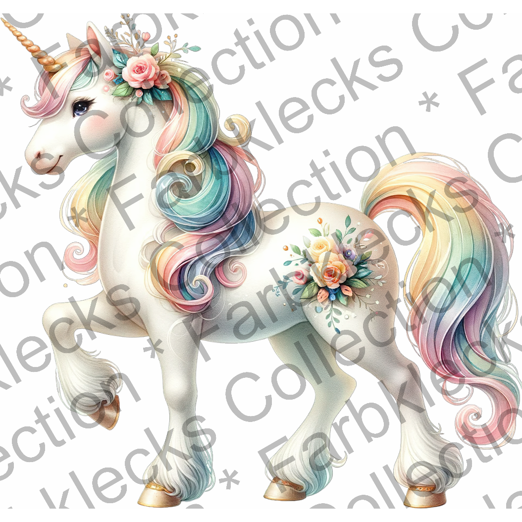 Motivtransfer 6036 Einhorn mit Blumentattoo