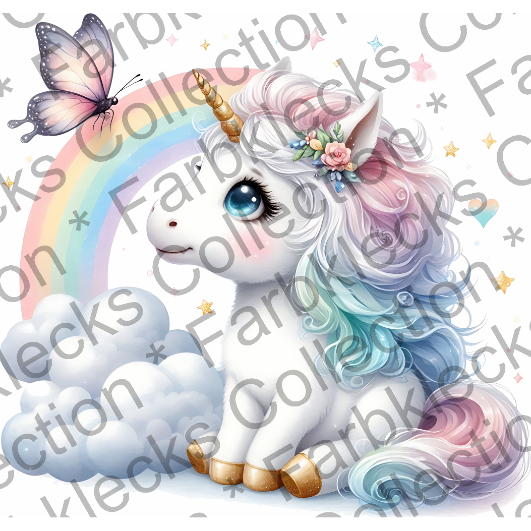 Motivtransfer 6323 Einhorn mit Regenbogen und Schmetterling