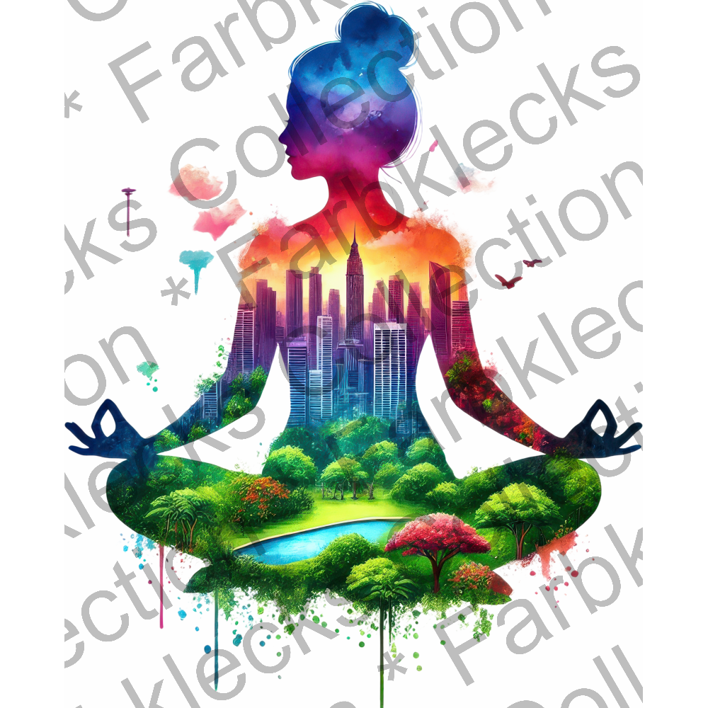 Motivtransfer 6336 Silhouette Yoga mit Stadt und Park