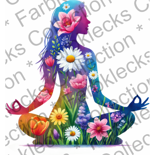 Motivtransfer 6339 Silhouette Yoga mit Blumen