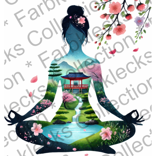 Motivtransfer 6342 Silhouette Yoga mit Chinesischem Garten