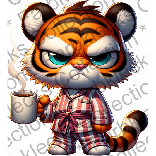 Motivtransfer 6373 Grummeliger Tiger mit Kaffee