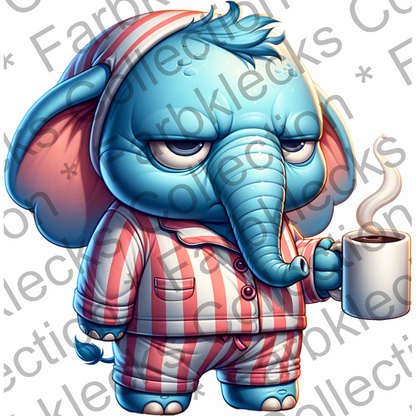 Motivtransfer 6381 Grummeliger Elefant mit Kaffee