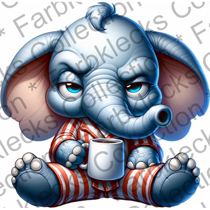 Motivtransfer 6383 Grummeliger Elefant mit Kaffee