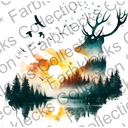 Motivtransfer 6563 Silhouette Hirsch mit Wald