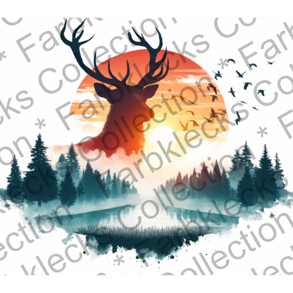 Motivtransfer 6574 Silhouette Hirsch mit See