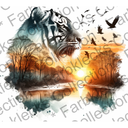 Motivtransfer 6578 Silhouette Weisser Tiger mit Abendrot