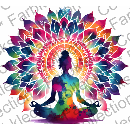 Motivtransfer 6595 Yoga Chakra Silhouette mit Lotusmandala