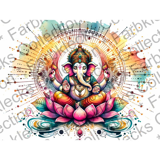 Motivtransfer 6599 Yoga Chakra Lotusblume mit Elefant