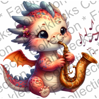 Motivtransfer 6972 Drache spielt Saxophon