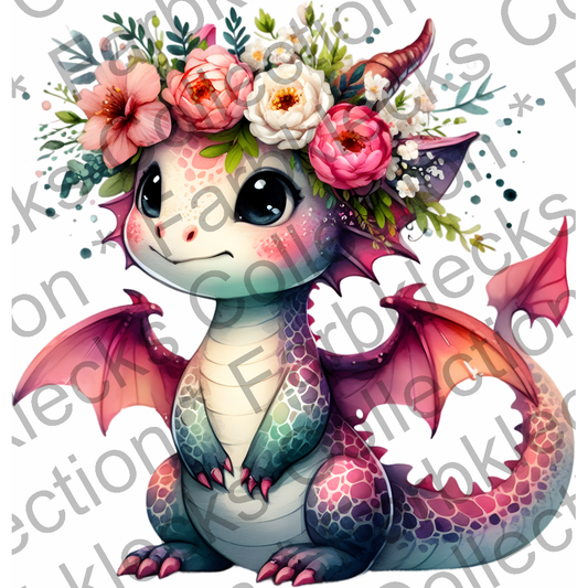 Motivtransfer 6974 Drache mit Blumenkranz