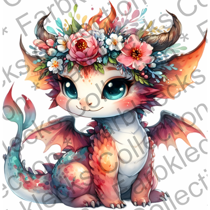 Motivtransfer 6979 Drache mit Blumenkranz