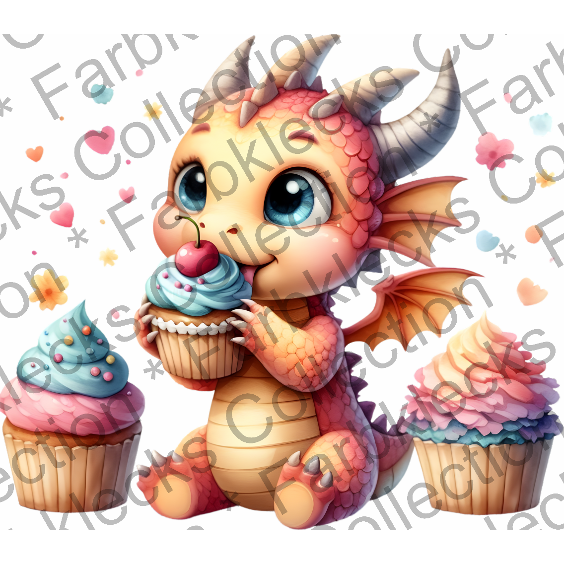 Motivtransfer 6985 Drache ist einen Cupcake