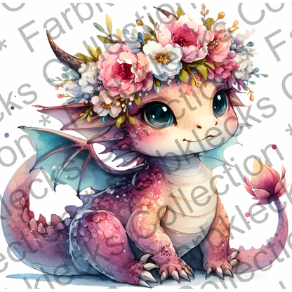 Motivtransfer 6991 Drache mit Blumen Haarreif