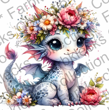 Motivtransfer 6996 Drache mit Blumenhaarreif