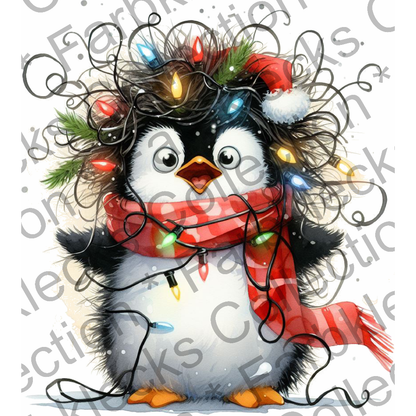 Motivtransfer 7247 Pinguin mit bunter Lichterkette