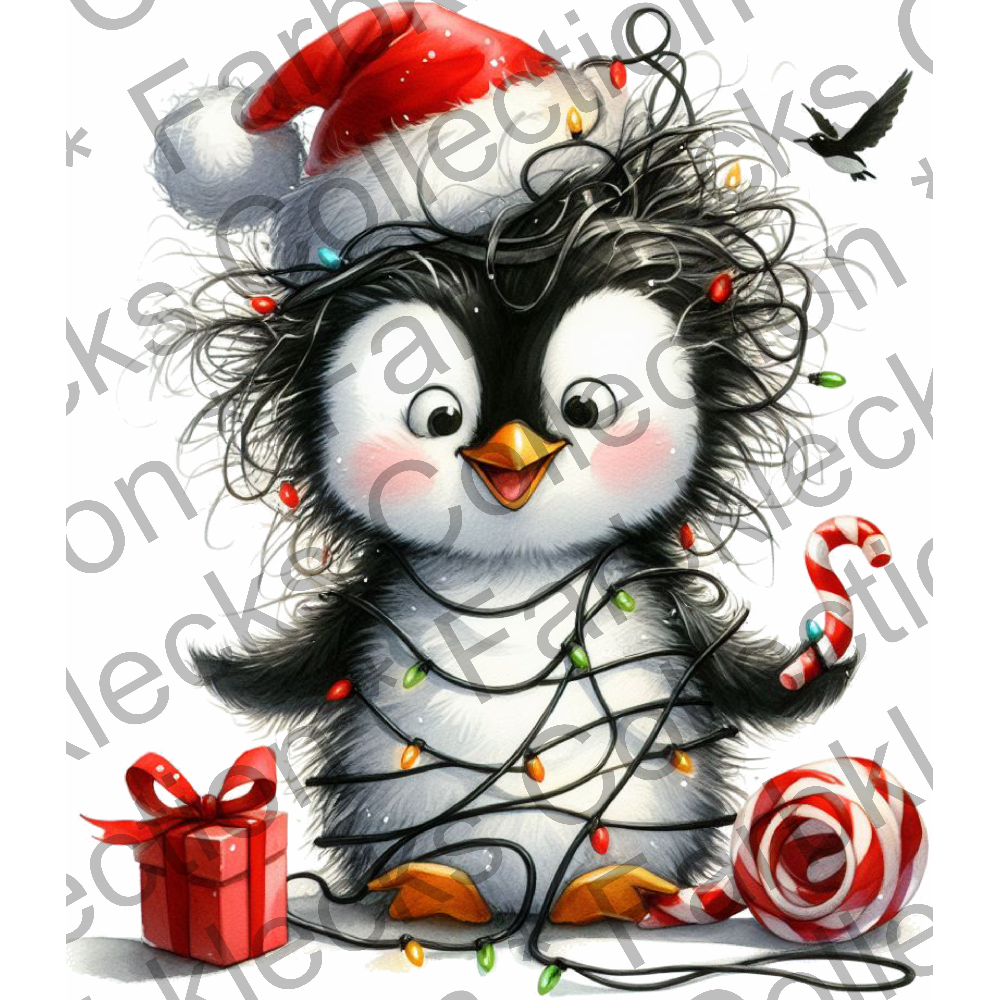 Motivtransfer 7250 Pinguin mit Geschenk und Lichterkette