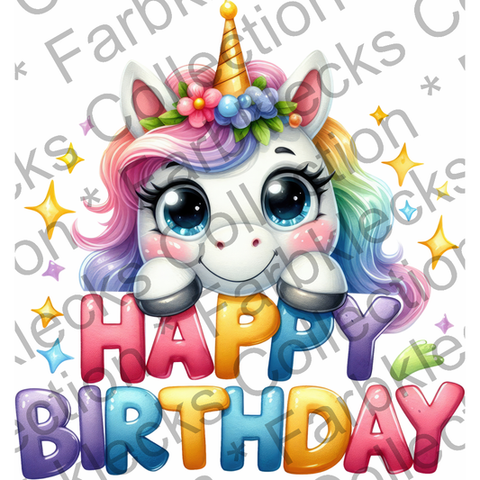 Motivtransfer 7361 Happy Birthday Einhorn