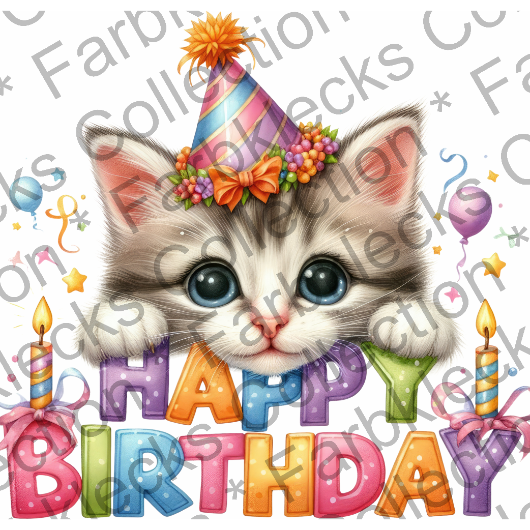 Motivtransfer 7377 Happy Birthday Katze