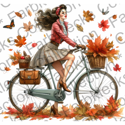 Motivtransfer 7385 Pinup mit Fahrrad im Herbst