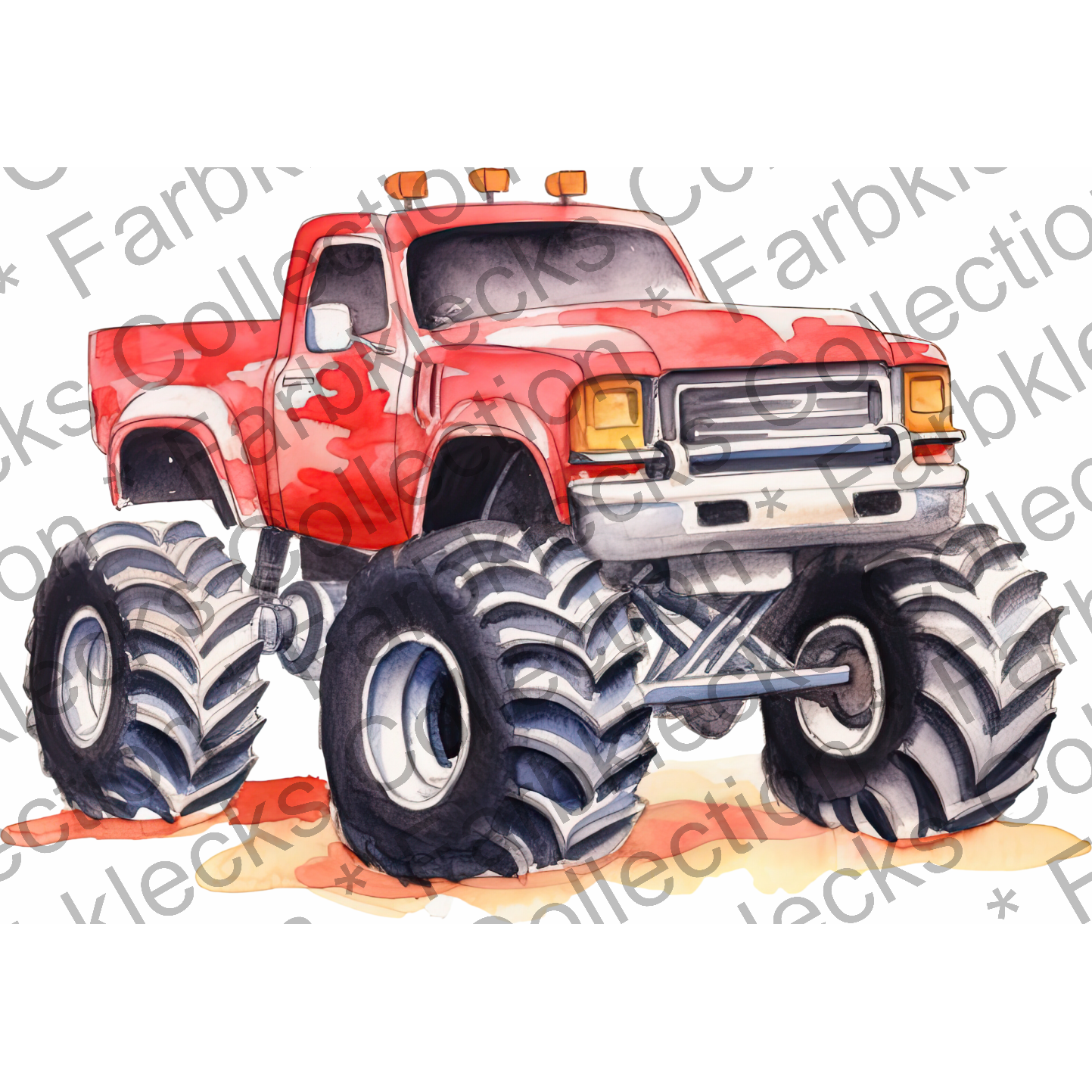 Motivtransfer 7612 Roter Monstertruck in der Wüste Watercolor