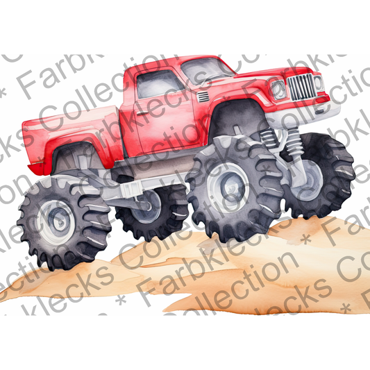 Motivtransfer 7613 Roter Monstertruck in der Wüste Watercolor