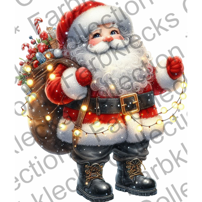 Motivtransfer 7633 Santa mit Sack und Lichtern