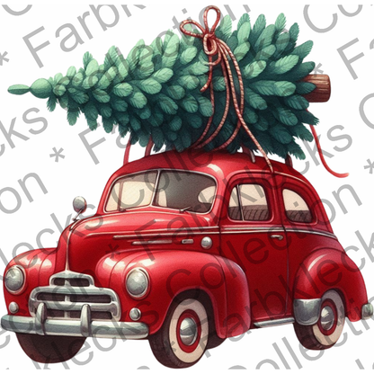 Motivtransfer 7668 Retro Auto mit Weihnachtsbaum