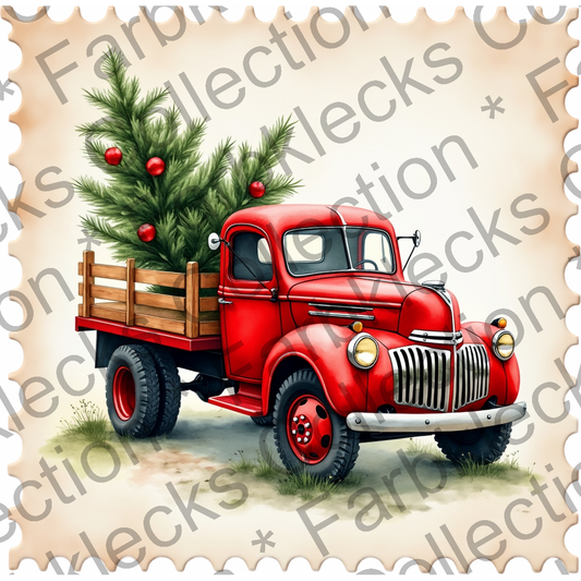 Motivtransfer 8202 Weihnachtsbriefmarke mit Auto und Baum