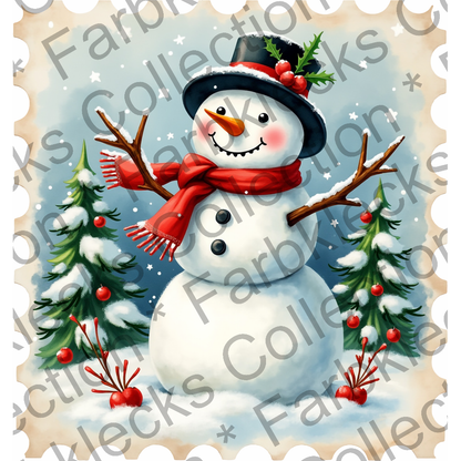 Motivtransfer 8211 Weihnachtsbriefmarke mit Schneemann