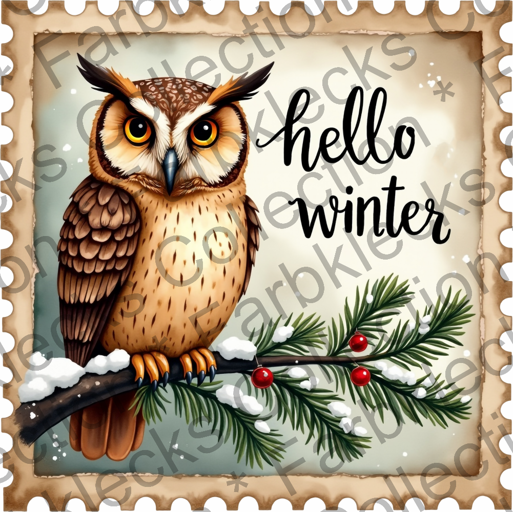 Motivtransfer 8213 Weihnachtsbriefmarke hello winter Eule