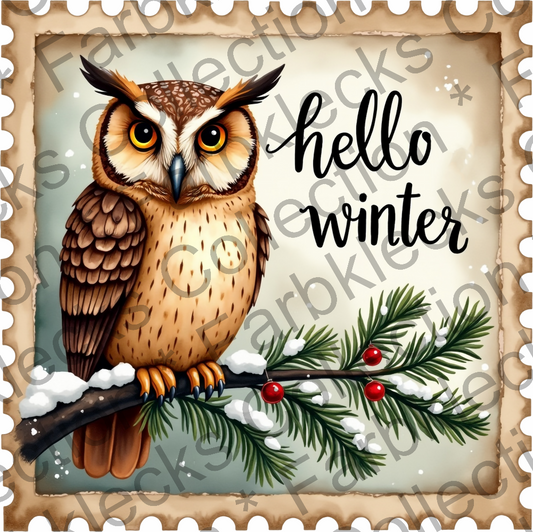 Motivtransfer 8213 Weihnachtsbriefmarke hello winter Eule