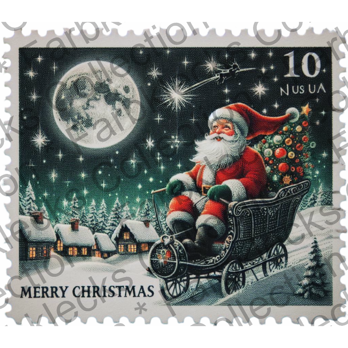 Motivtransfer 8265 Weihnachtsbriefmarke Santa Merry Christmas