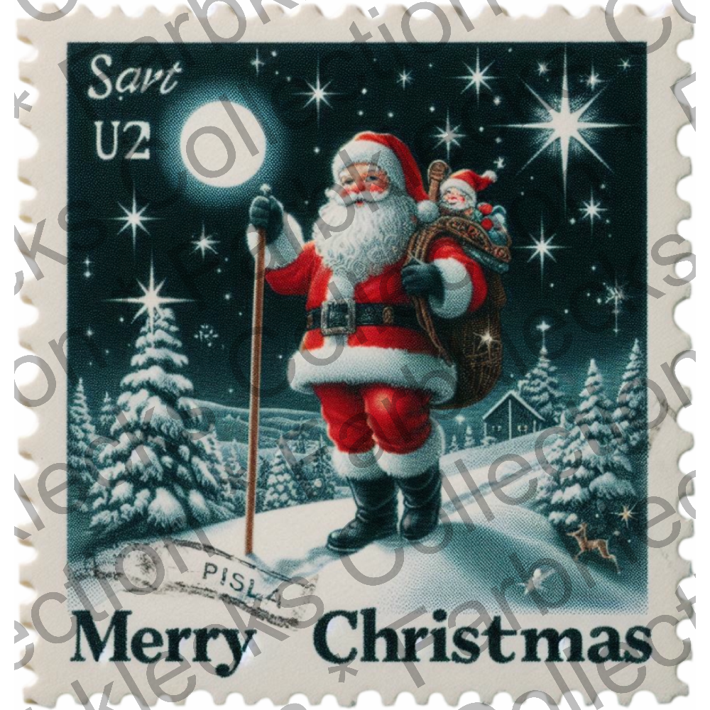 Motivtransfer 8275 Weihnachtsbriefmarke Santa Merry Christmas