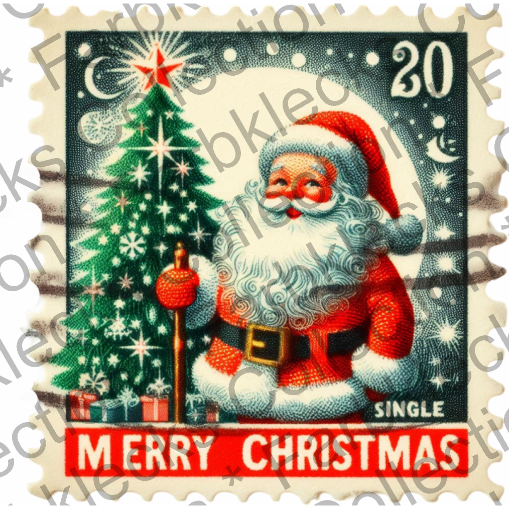 Motivtransfer 8287 Weihnachtsbriefmarke Santa Merry Christmas