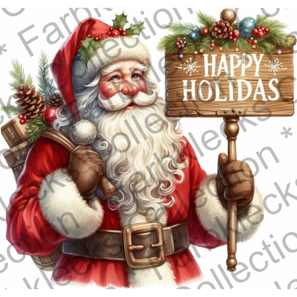 Motivtransfer 8317 Santa mit Schild Happy Holidays