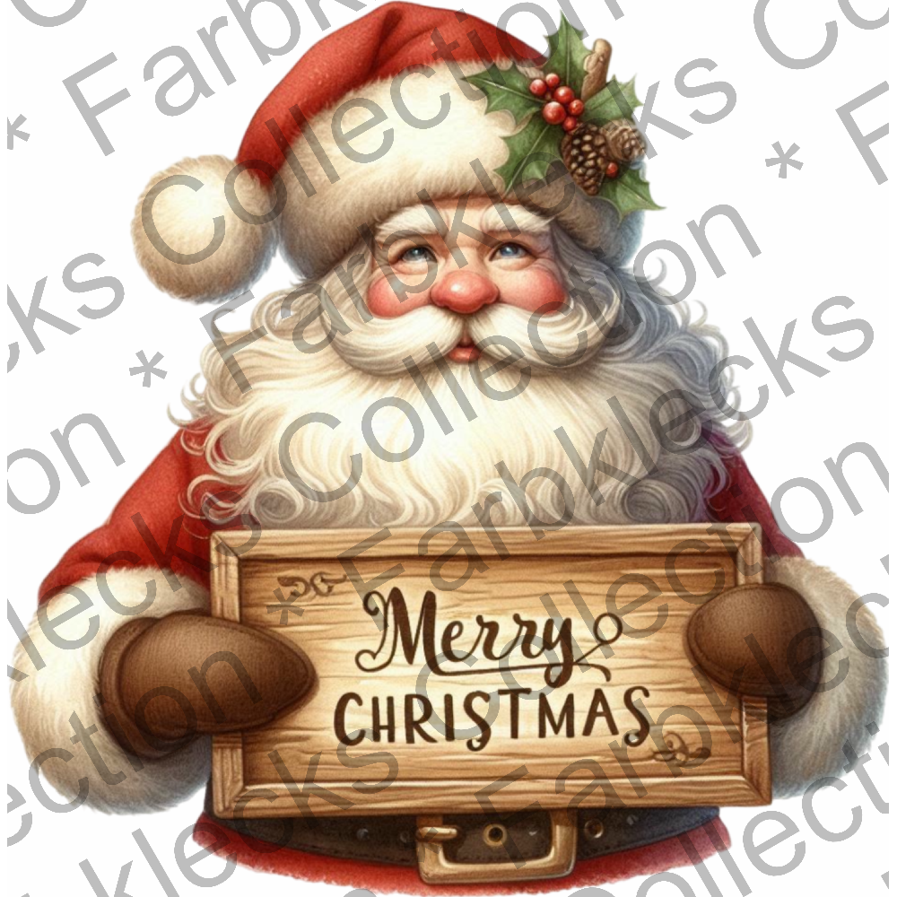 Motivtransfer 8321 Santa mit Schild Merry Christmas